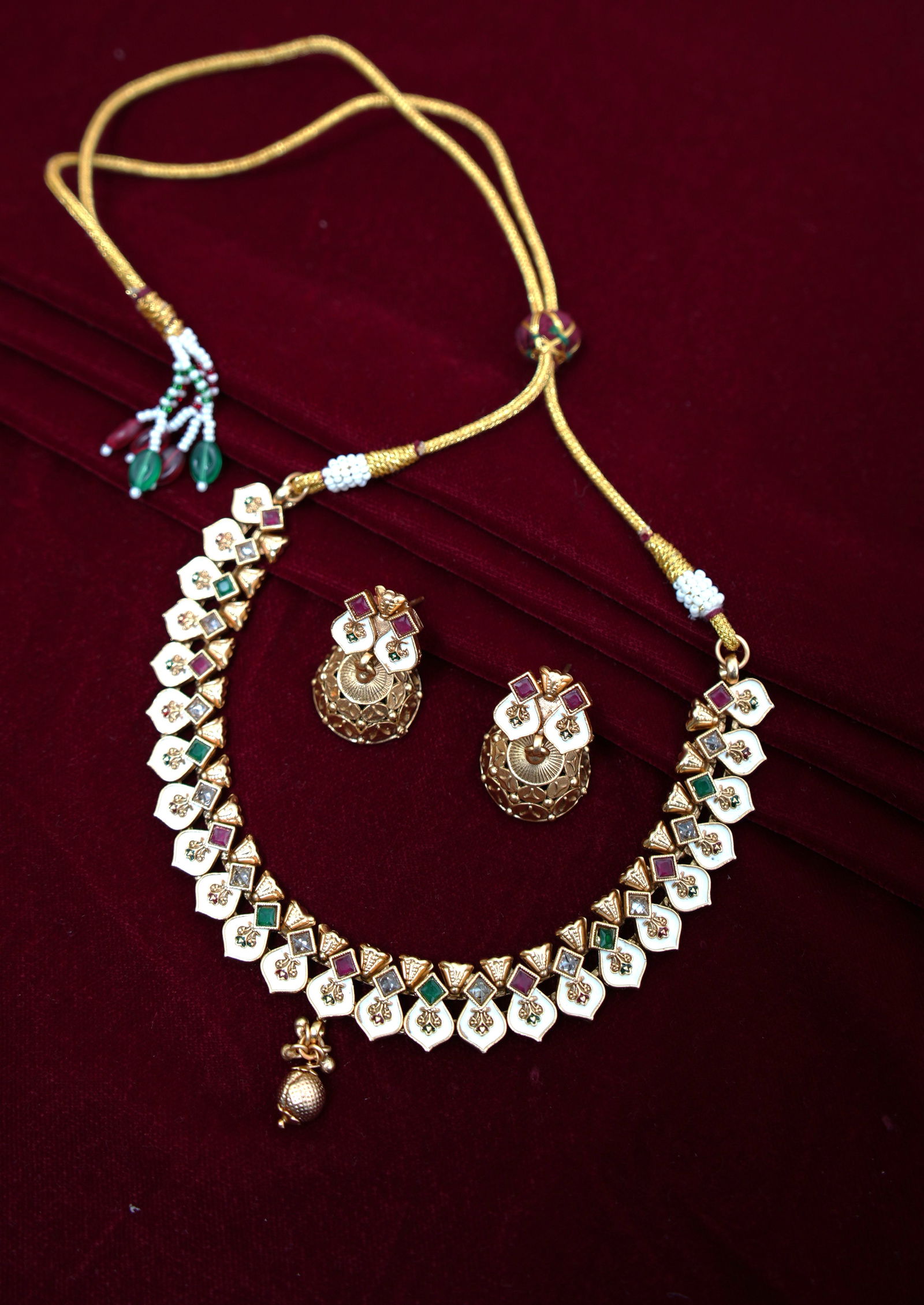 Regal Kundan Meenakari Necklace Set with Antique Earrings