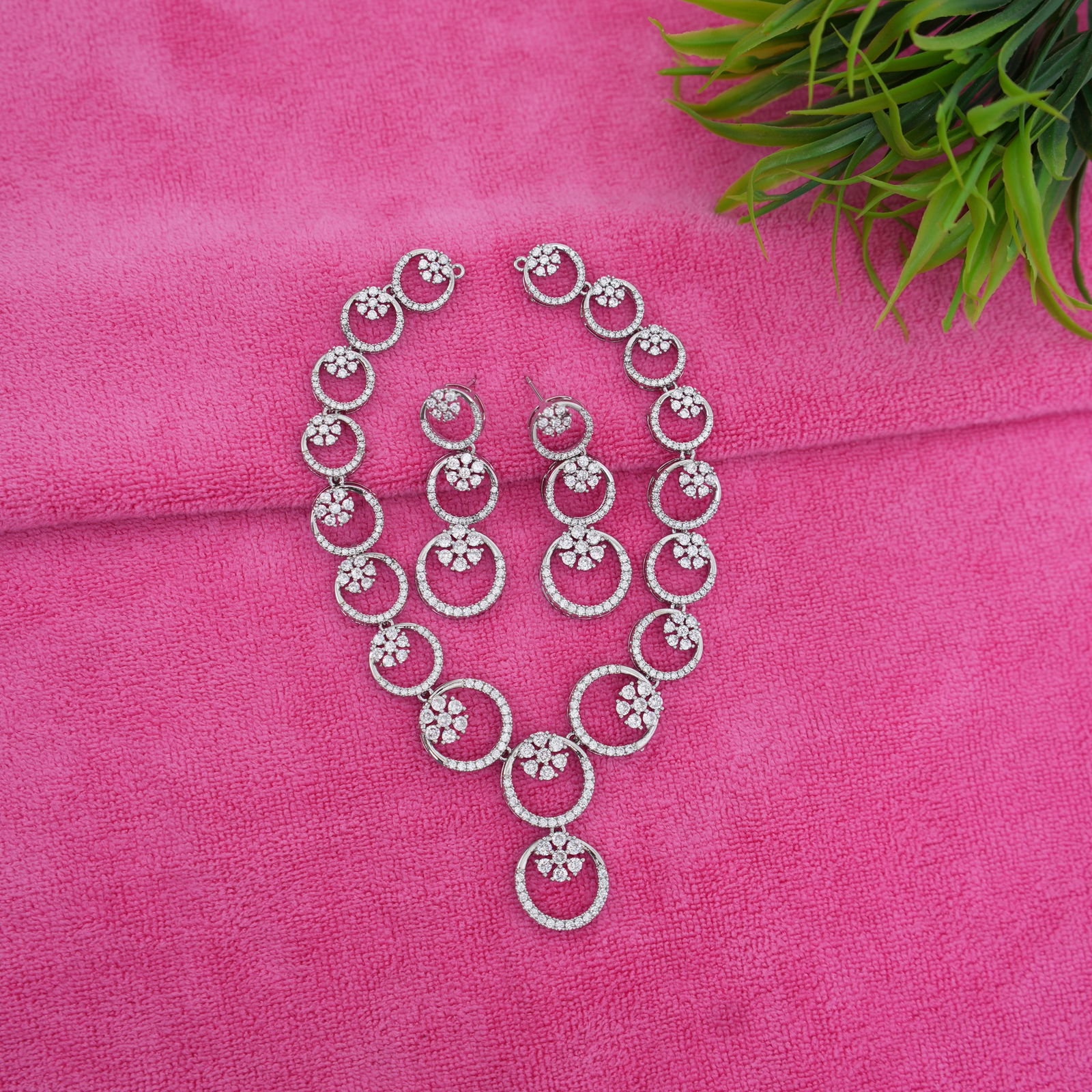 GilteZara Elegant American Diamond Triple Circle Necklace Set with Earrings Image