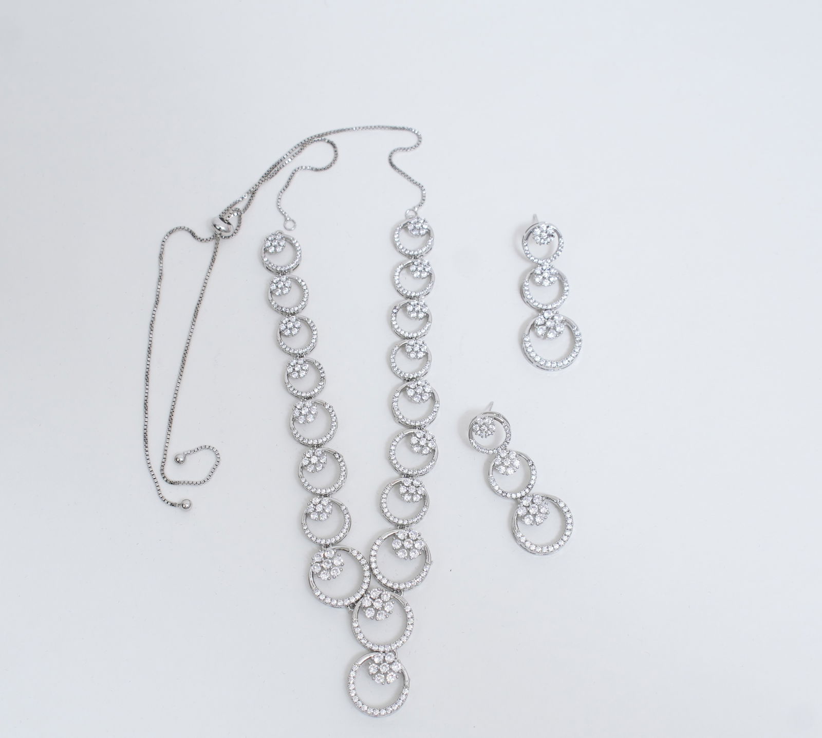 GilteZara Elegant American Diamond Triple Circle Necklace Set with Earrings