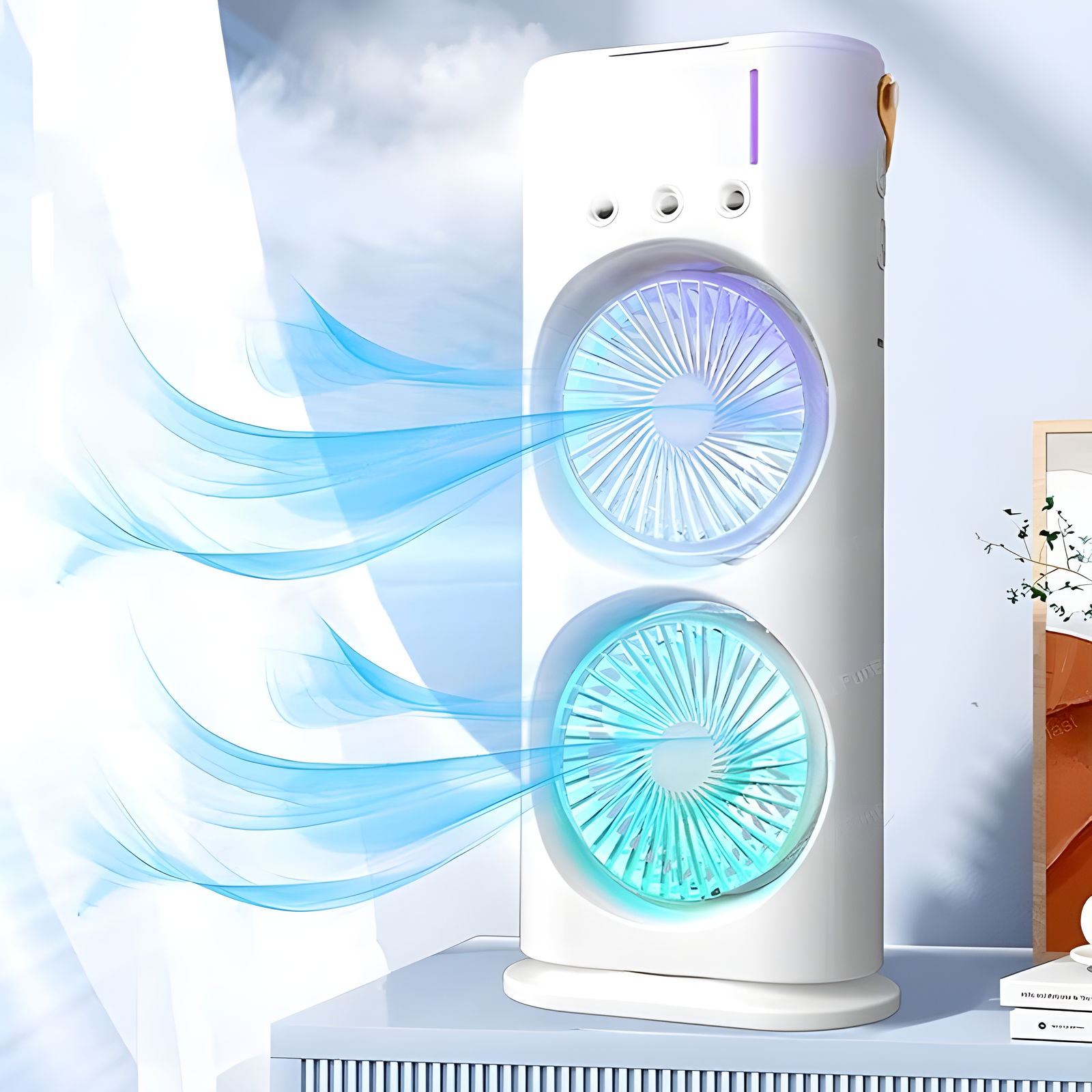 Drumstone Portable Double-Ended Spray Fan – USB Rechargeable Mini Cooling Desk Fan with Water Mist, Compact & Quiet for Office, Home, and Travel – ILatest Gift (White) Image