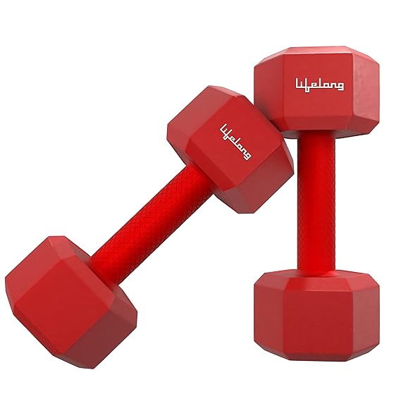 Lifelong PVC Hex Dumbbells Pack of 2 (2kg*2) Red Color for Home Gym Image