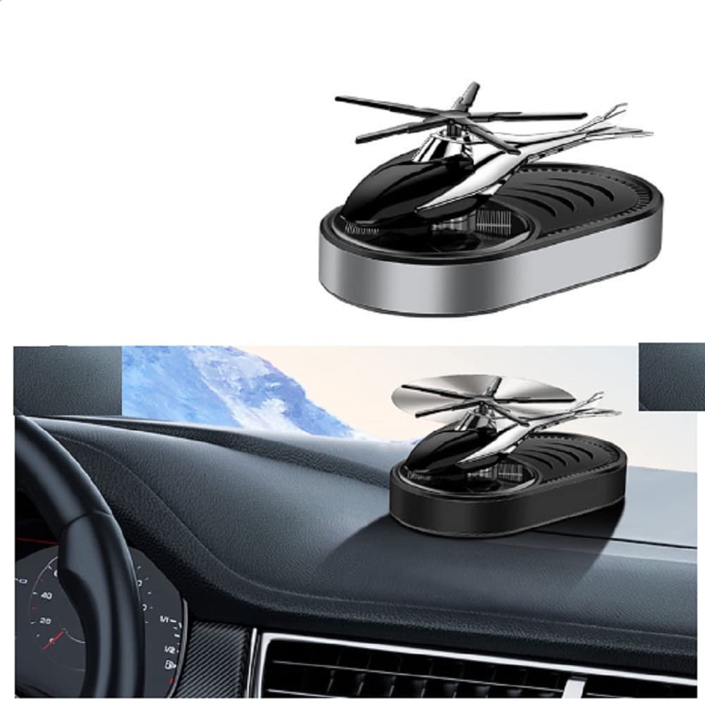 Car Aroma Diffuser Air Freshener Perfume Solar Power Dashboard Helicopter style Decoration With Perfume (Silver) Image 