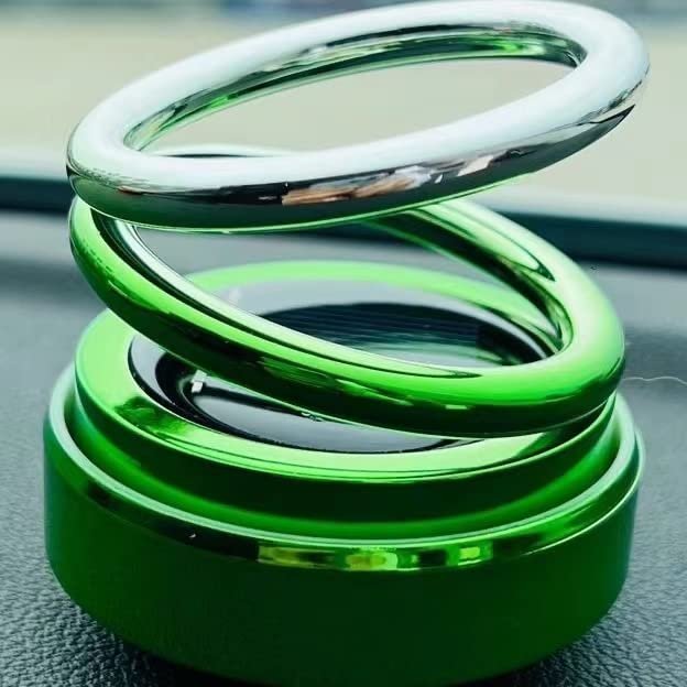 Air freshener double loop rotary suspension ABS Crystal Green air conditioner perfume dashboard air freshener car ornament solar energy(Green) Image