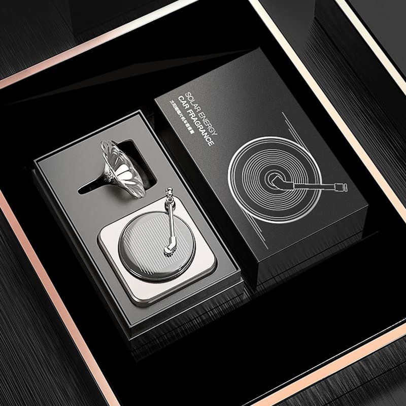 Car Solar Gramophone Rotating Perfume Air Freshener Fragrance Aroma Diffuser (Black) Image 