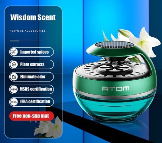 Car Aroma Diffuser Round Atom Air Freshener Perfume Solar Power Dashboard Decoration With Perfume (Atom Sytle, Green)