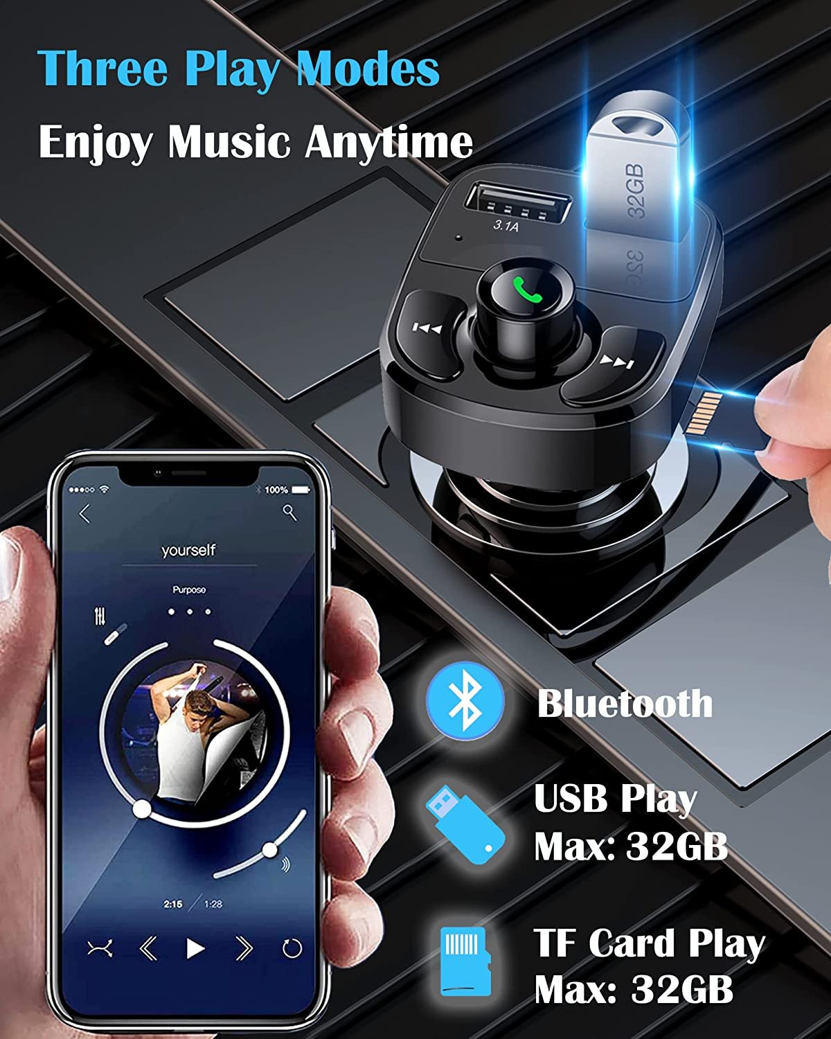 Hands free Call Car Charger, Wireless Bluetooth FM Transmitter Radio Receiver,Mp3 Audio Music Stereo Adapter,Dual USB Port Charger Compatible for All Smartphones Image 