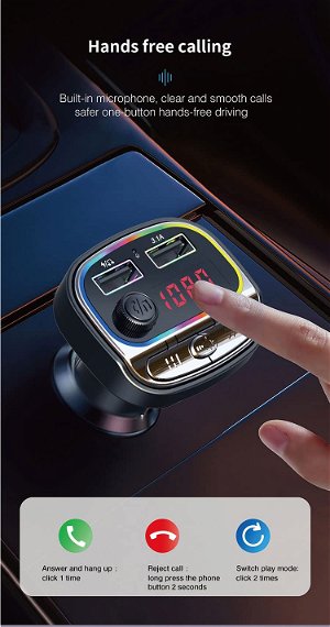 C21 Bluetooth FM Transmitter Hands-free Call U-Disk TF Music Player Car MP3 Dual USB Charger with Colorful Light