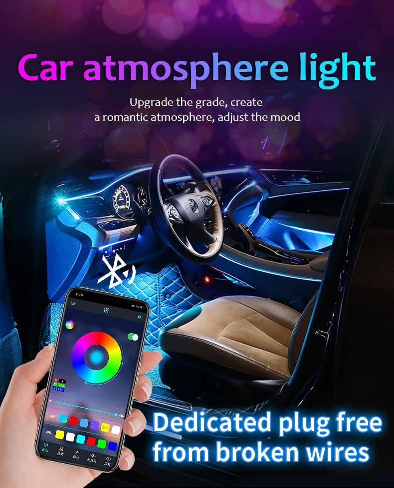 Custom RGB Car Interior Optical Acrylic Strip 18 in 1 Third Generation Ambient Light APP Control Atmosphere Lamp Wireless DIY Music car lights