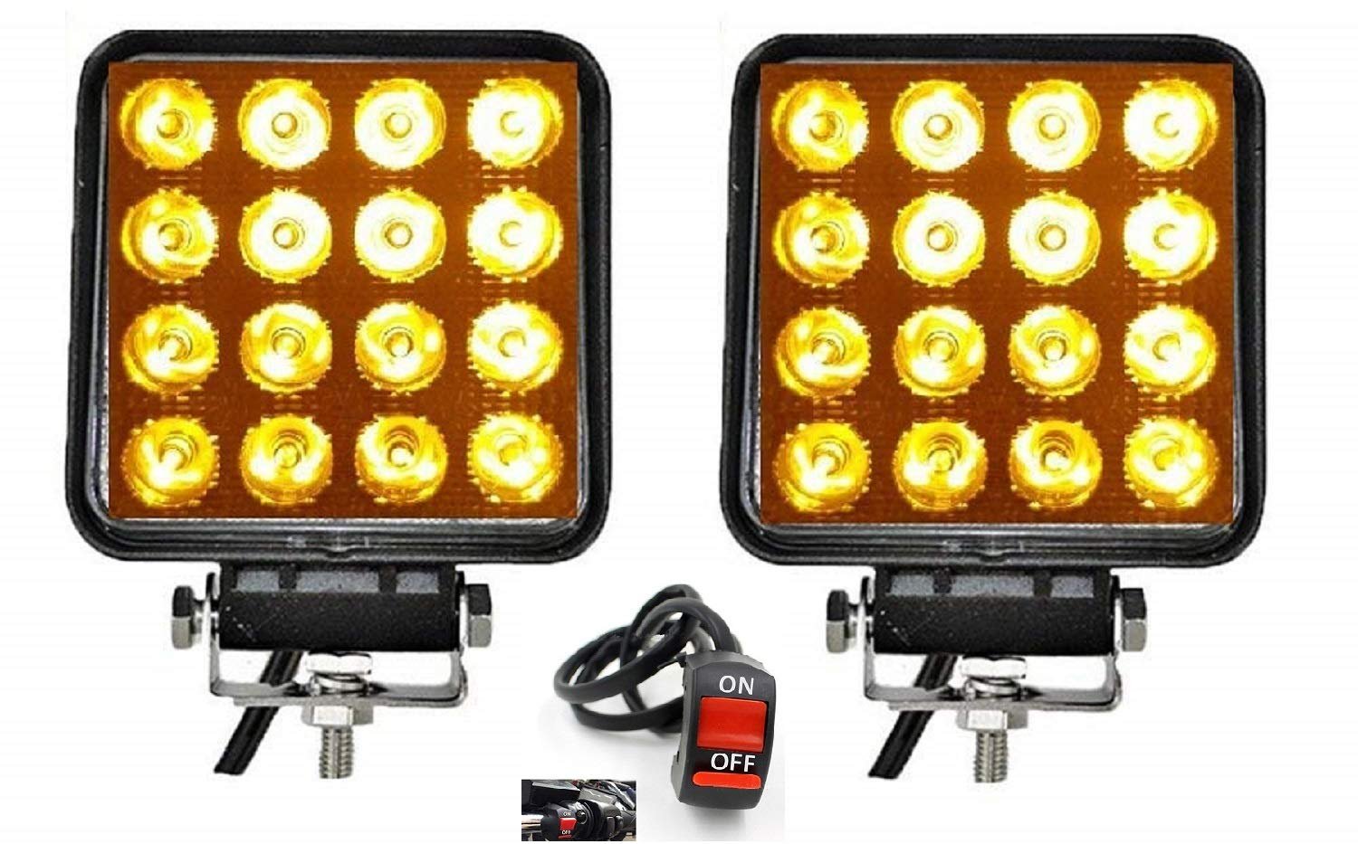 48W Epistar Led Chip High Power Auxiliary Work Light Lamp Fog Lamp Light SUV 4X4 Off Road with 1 Switch(Set of 2, Yellow ) Image