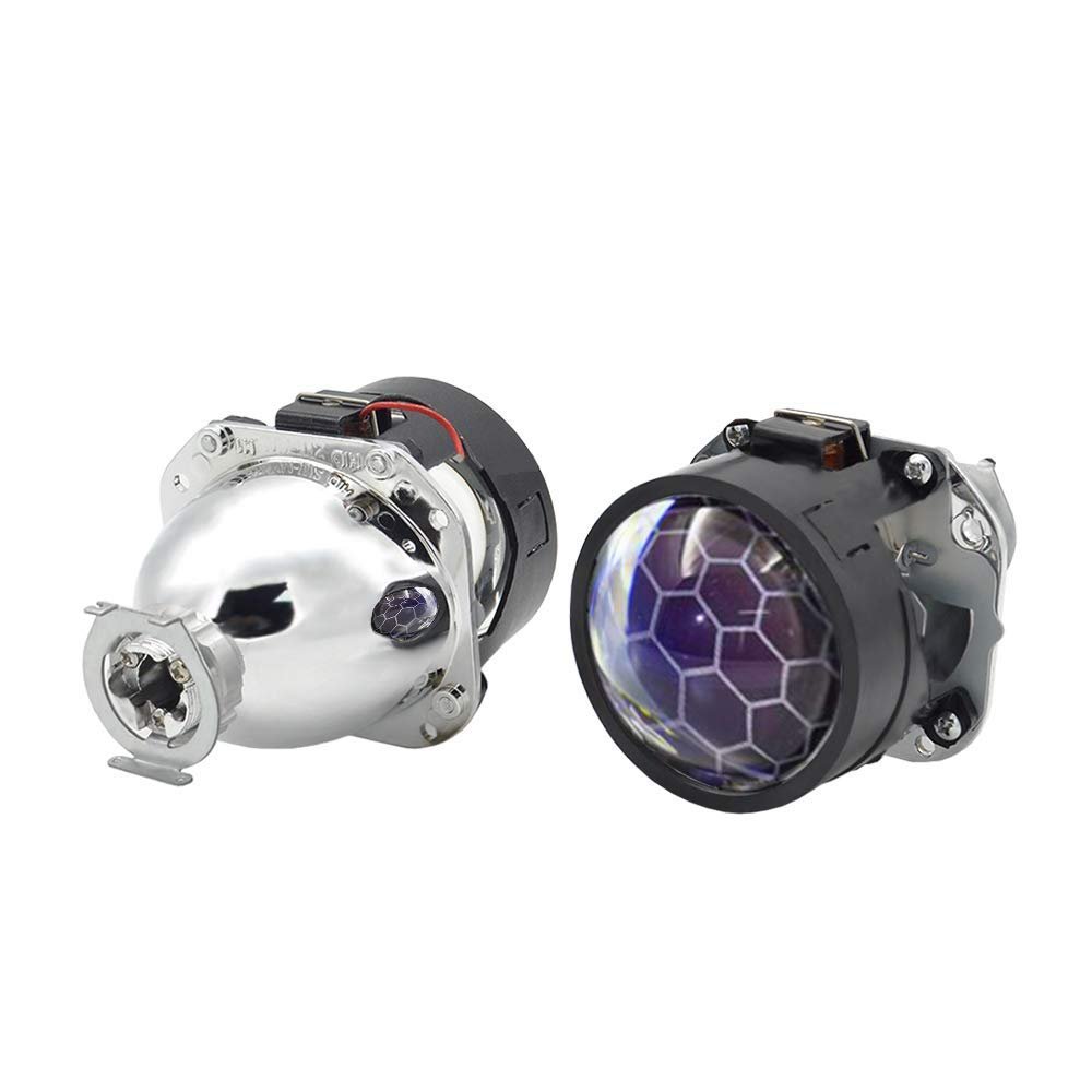2.5 Inch Honeycomb Blue Bixenon Projector Lens Mini H1 Car Headlight with White Devil Eyes Retrofit for H4 H7 Car/Bike (Blue) Image 