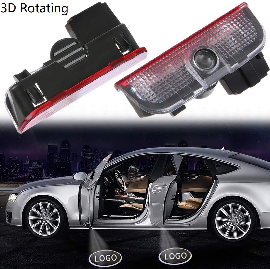 3D Dynamic Rotating Light Car Door Shadow LED Lighting Projector Ghost Shadow Welcome Lights For VW (Pack of 2) Image