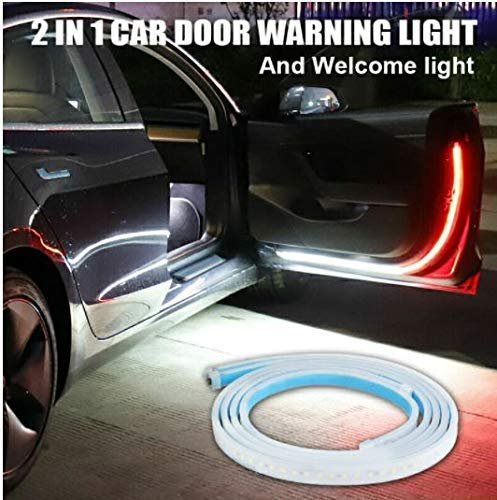 Car Door Opening Warning Lights(Red and Ice Blue) Strobe Flashing Anti Rear-end Collision Safety Lamps Welcome Flash Light Image