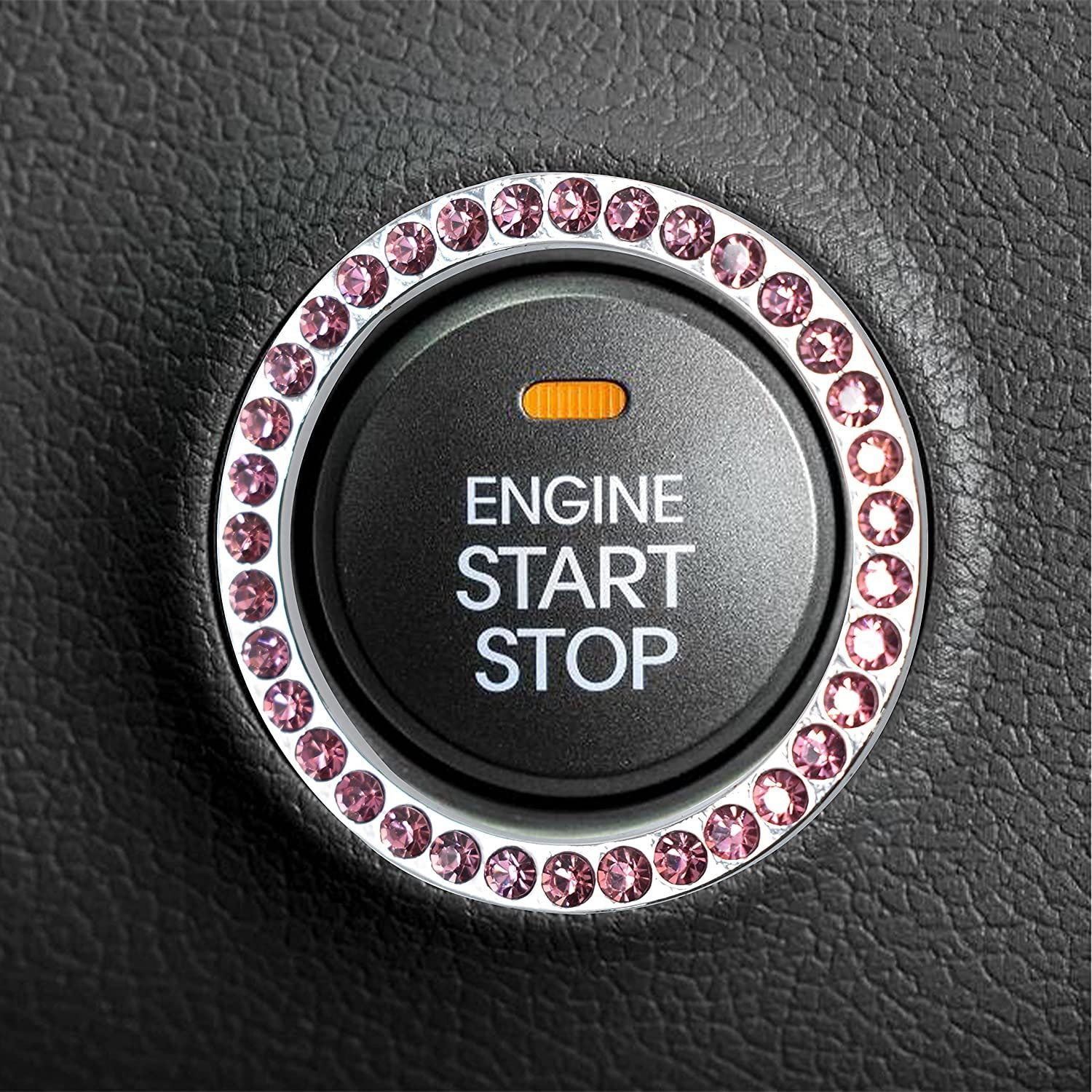 Car Interior Emblem Crystal Ring Sticker Start Engine Ignition Button Key Bling Ring Unique Women Gift (Pink)