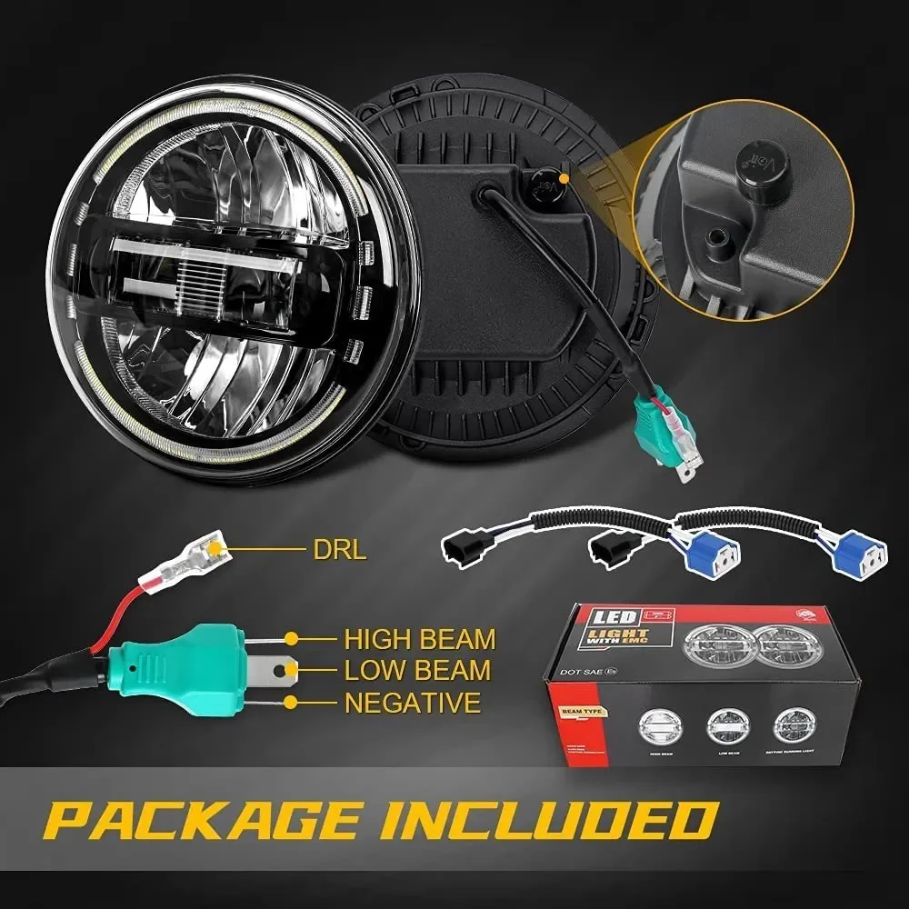 7-inch-kingkong-led-round-headlights-beam-halo-compatible-with-thar-jeep-wrangler-headlamps-h1-h2 Image 