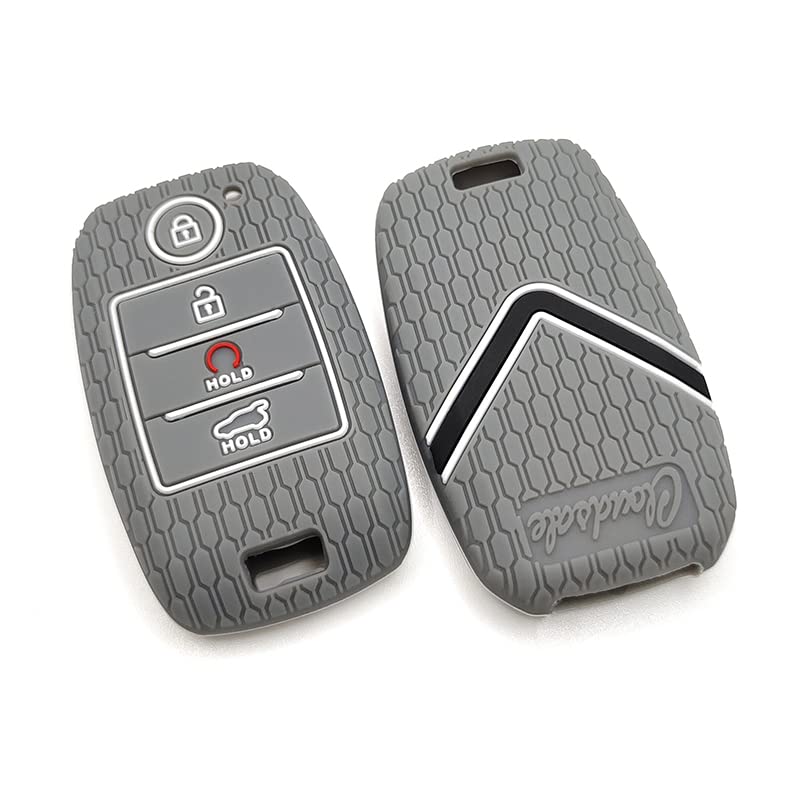 CLOUDSALE Silicone Key Cover fit Compatible for Sonet, Carens, Seltos 2020,Sonet X-line 4 Button Smart Key (Push Button Start Models, Compare Key Shape and Buttons Before Ordering) (Grey) (Pack of 1)