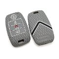 CLOUDSALE Silicone Key Cover fit Compatible for Sonet, Carens, Seltos 2020,Sonet X-line 4 Button Smart Key (Push Button Start Models, Compare Key Shape and Buttons Before Ordering) (Grey) (Pack of 1) Image 