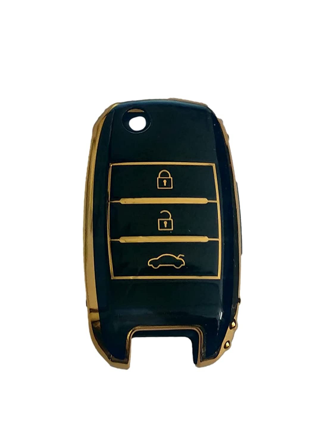 TPU Carbon Fiber Style Car Key Cover Compatible with Kia Flip Key (Gold/Black) Image