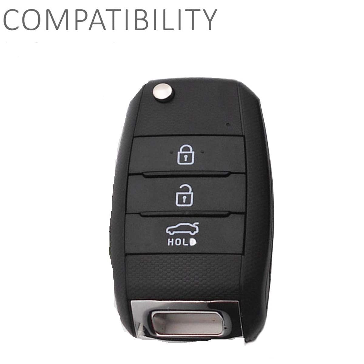 TPU Carbon Fiber Style Car Key Cover Compatible with Kia Seltos Sonet 3 Button Flip Key (Grey) Image 