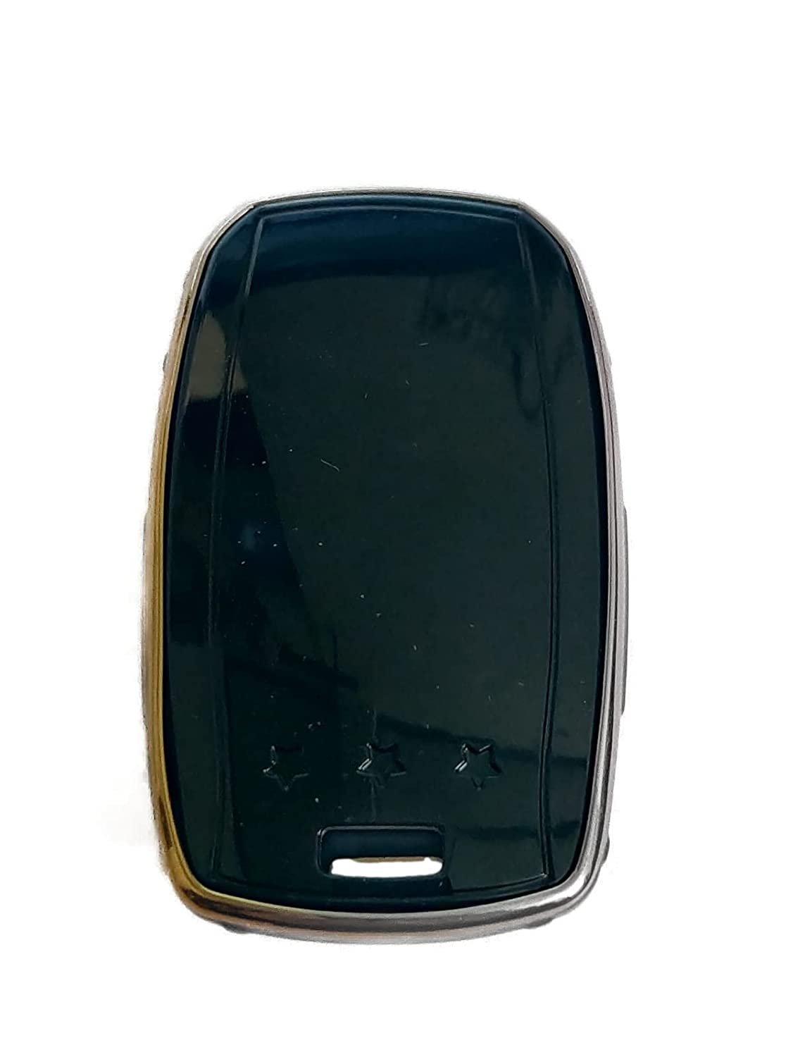 TPU Carbon Fiber Style Car Key Cover Compatible with Kia Seltos 3 Button Smart Key (Gold/Black)