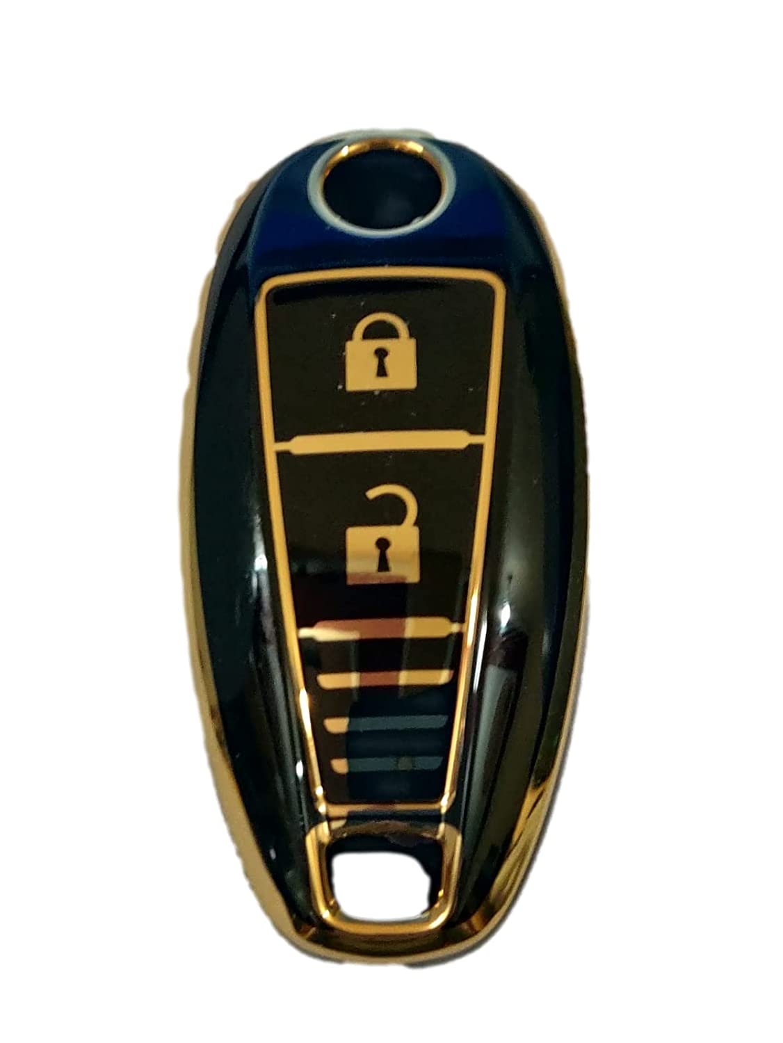 TPU Carbon Fiber Style Car Key Cover fit with with 2 Buttons Suzuki Vitara Brezza / Baleno / S Cross / Ciaz / Swift Smart Key ( Pack of 1,Gold/Black) Image
