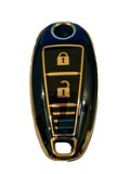 TPU Carbon Fiber Style Car Key Cover fit with with 2 Buttons Suzuki Vitara Brezza / Baleno / S Cross / Ciaz / Swift Smart Key ( Pack of 1,Gold/Black) Image 