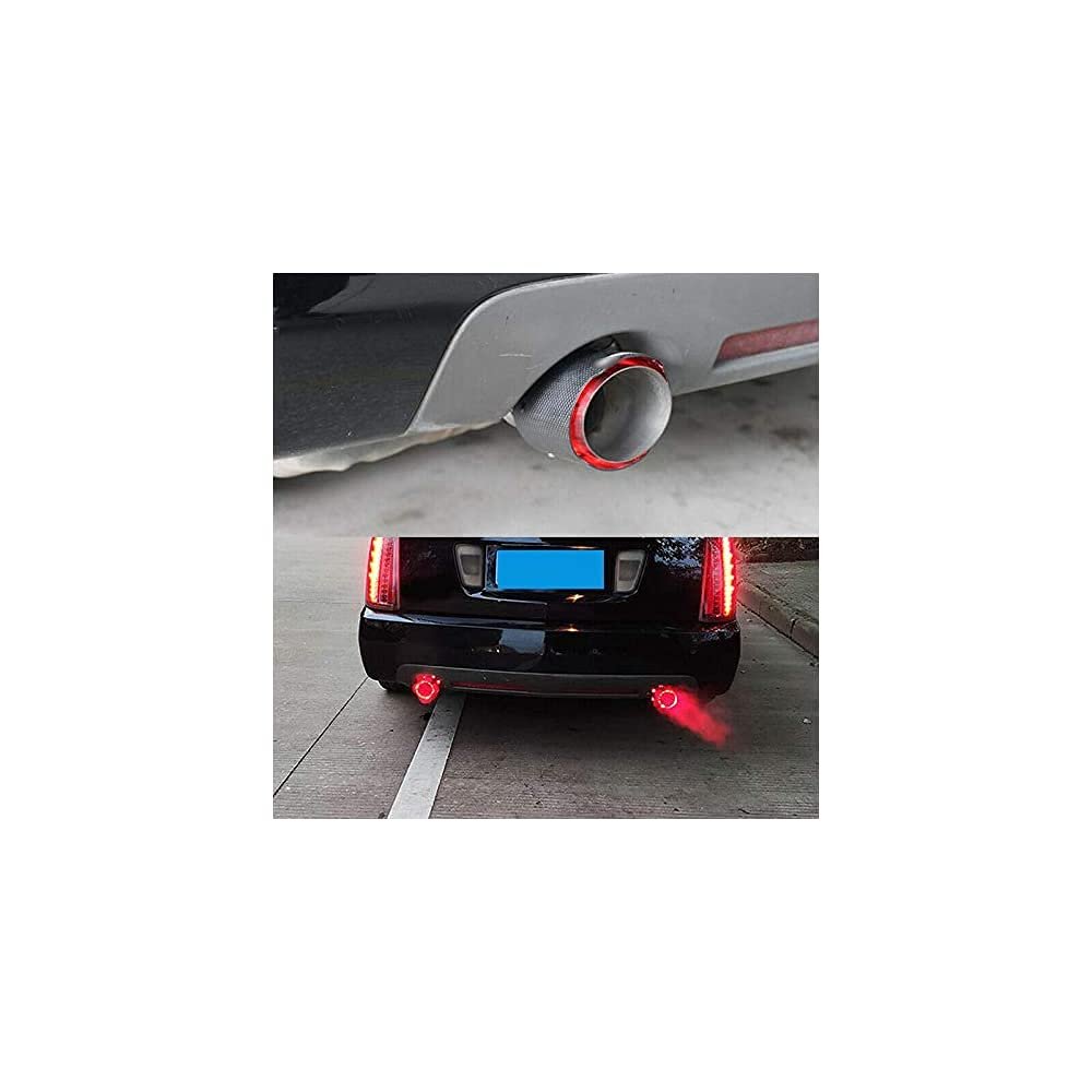 New Matte Carbon Fiber Exhaust Pipe Tips Muffler with LED Lights Universl Fitment(Red) Image 