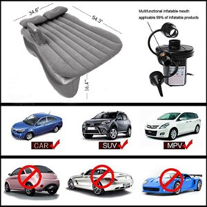 Car Bed Mattress Universal Car Back Seat Travel Air Inflation with Two Pillows, Air Pump and Repair Kit (Silver)