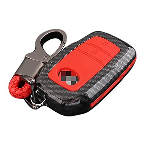 Carbon Fiber Key Fob Cover Shell Keyless Key Hard Case with Keychain for Toyota Fortuner 2 Button (Pack of 1,Red)