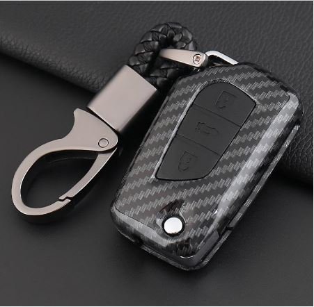 Carbon Fiber Key Fob Cover Shell Keyless Key Hard Case with Keychain for Toyota Corolla (Pack of 1,Black) Image