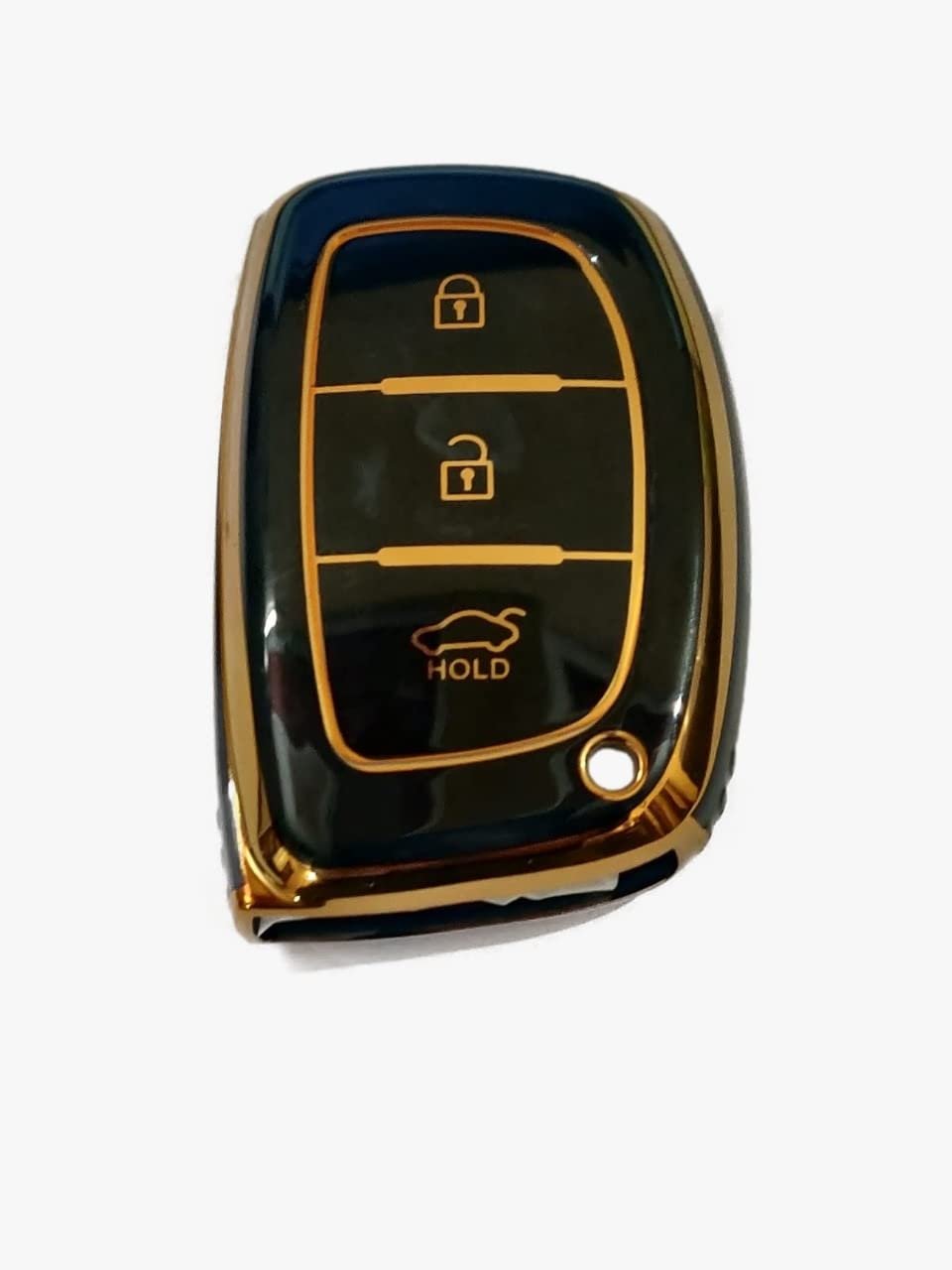 Crystal TPU Carbon Fiber Style 3 Button Remote Push Start Smart Key Cover for Creta, Grand i10, i20 Elite, i10 Nios, i20 Active, Verna,Aura (Gold/Black) Image