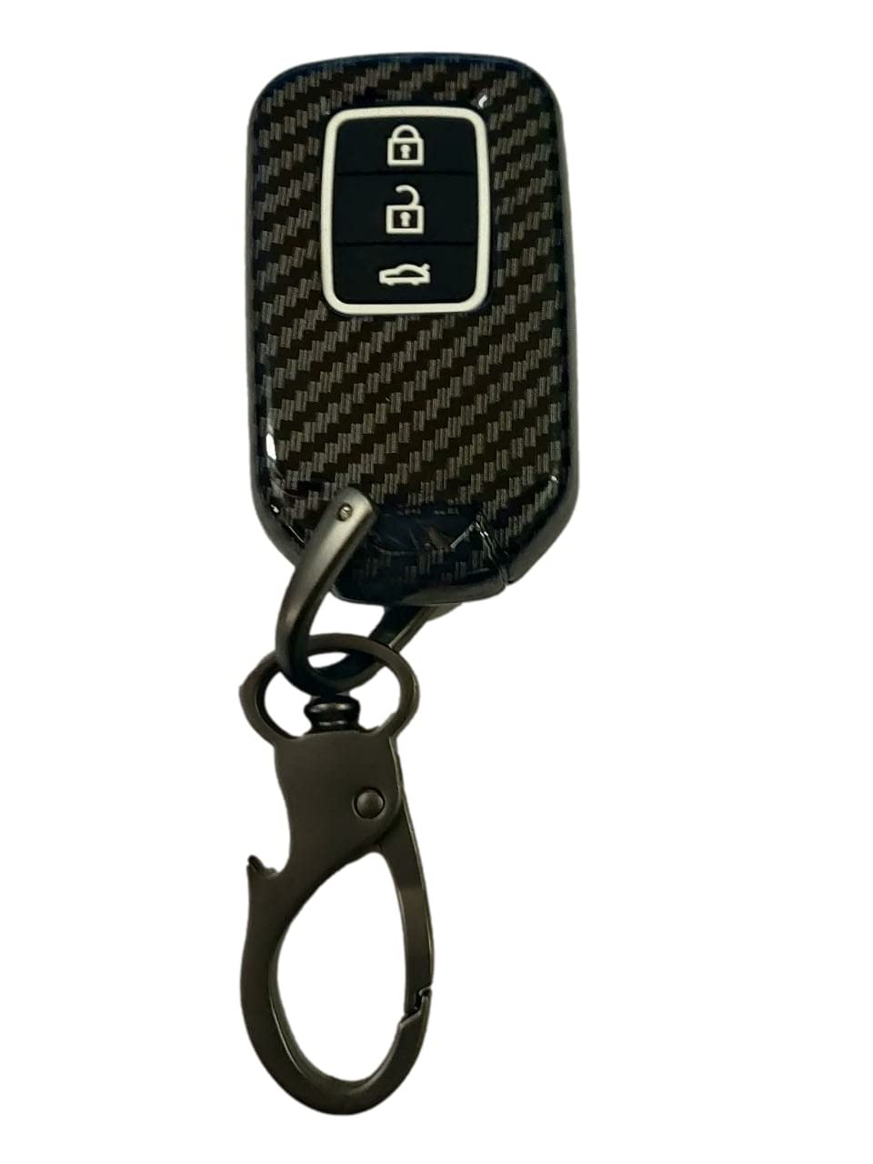 TPU Leather Pattern Key Cover 3 Button Remote Compatible with Honda Accord, City, Civic, Amaze Jazz 3 Button Push Button Start Smart Key (Black) Image 