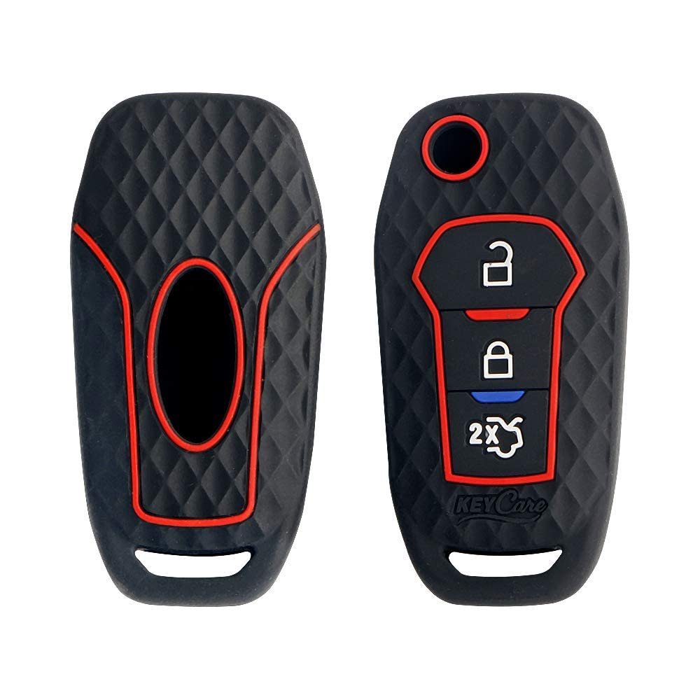 TPU Carbon Fiber Style Car Key Cover Compatible with Figo Aspire/ Endeavour flip Keys (Black) Image