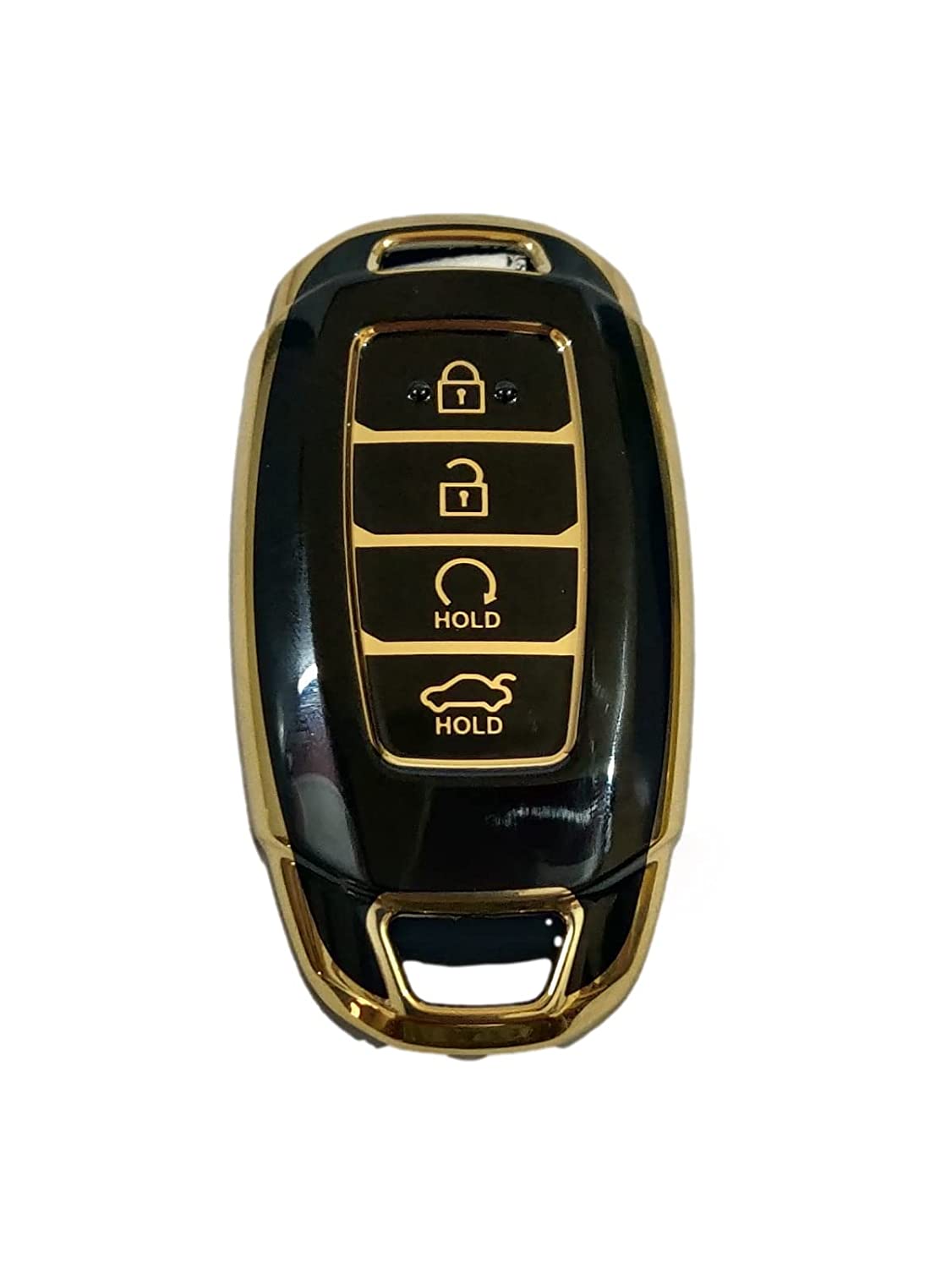 TPU Carbon Fiber Car Key Cover Compatible with Compatible with Hyundai Verna 2020 4 Button Smart Key (Black) Image