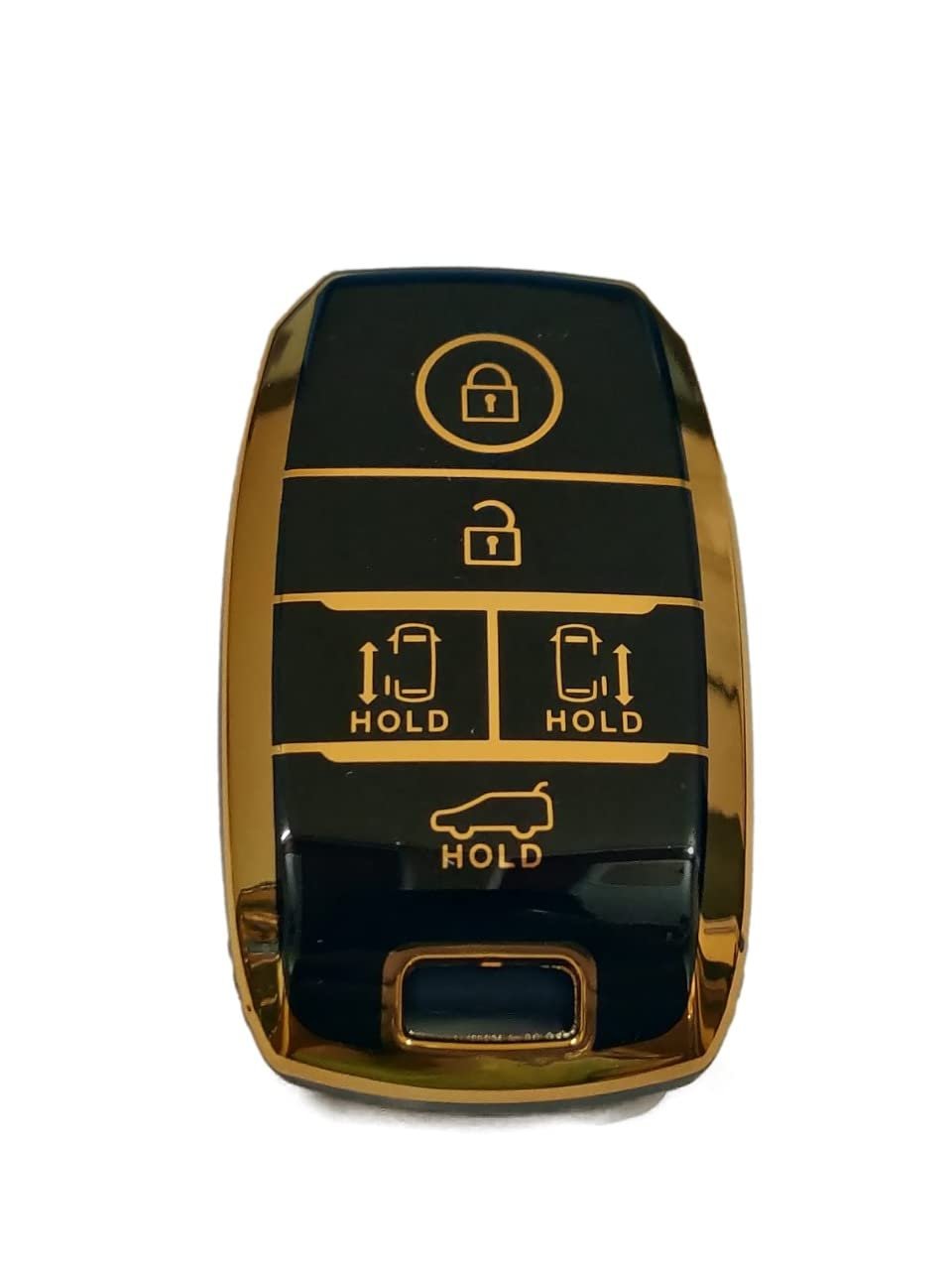 TPU Silicone Key Cover Compatible with Kia Carnival 5 Button Smart Key(Gold/Black) Image