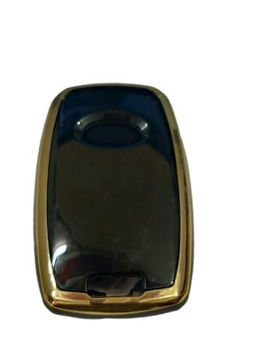 TPU Silicone Key Cover Compatible with Kia Carnival 5 Button Smart Key(Gold/Black)