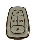 TPU Key Cover Compatible for Tata Nexon, Harrier, Altroz, Tigor BS6, Punch, Safari 2021, Safari Gold 4 Button Smart Key (White) Image 