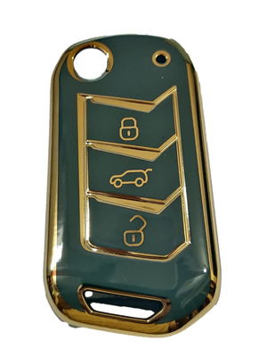 TPU silicone key cover for Compatible with for New Mahindra Scorpio 2022, XUV 700, Thar 2020, Tuv-300, Marazzo, Scorpio 2019, Bolero 2020 Flip Key (Gray) Image