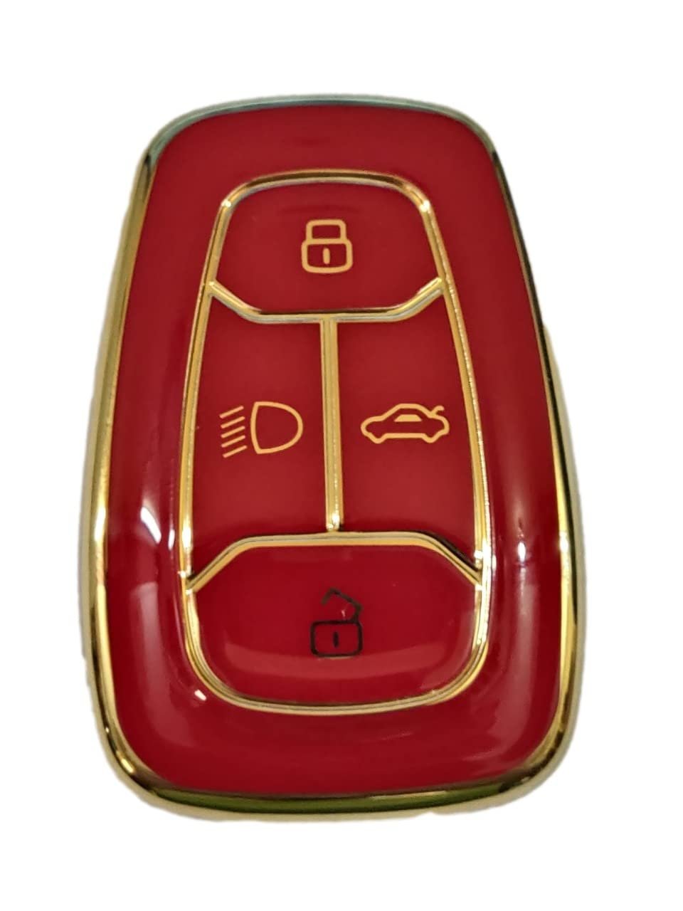 TPU Key Cover Compatible for Tata Nexon, Harrier, Altroz, Tigor BS6, Punch, Safari 2021, Safari Gold 4 Button Smart Key (Red) Image