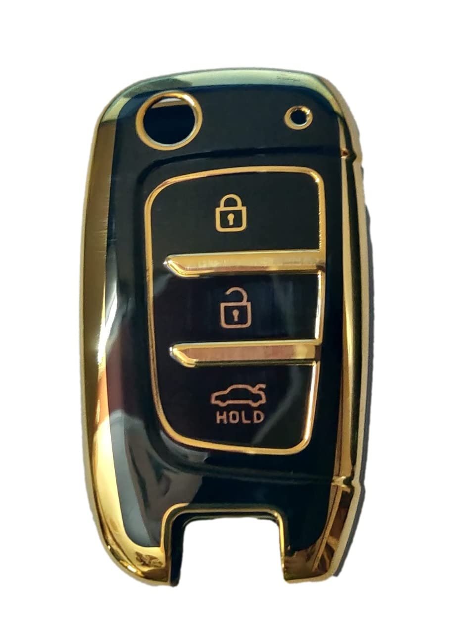 TPU Key Cover Compatible for Hyundai Verna/Elantra/Tucson 2017 Onwards 3 Button Flip Key (Black) Image