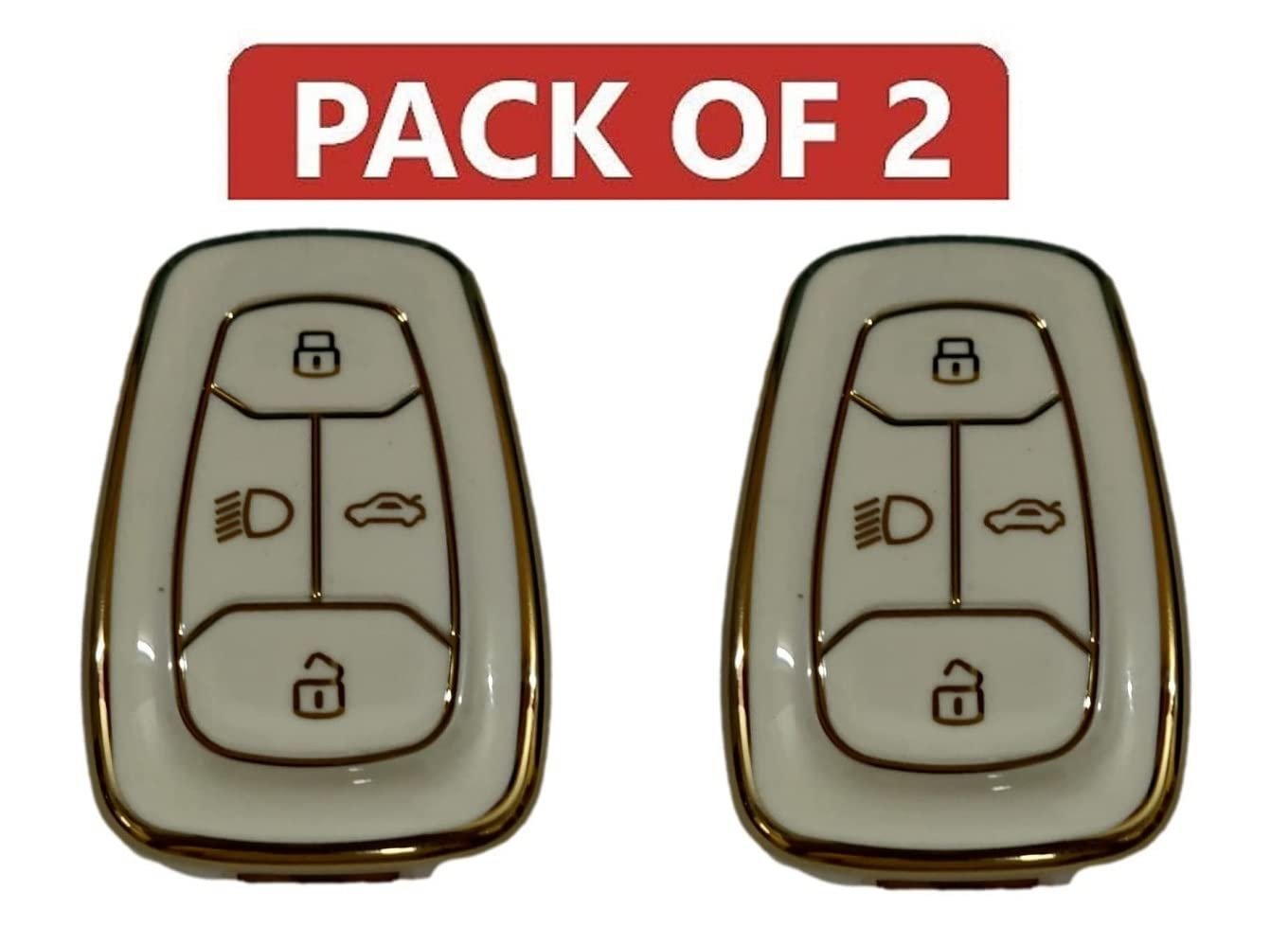 TPU Key Cover Compatible for Tata Nexon, Harrier, Altroz, Tigor BS6, Punch, Safari 2021, Safari Gold 4 Button Smart Key (White, Pack of 2)