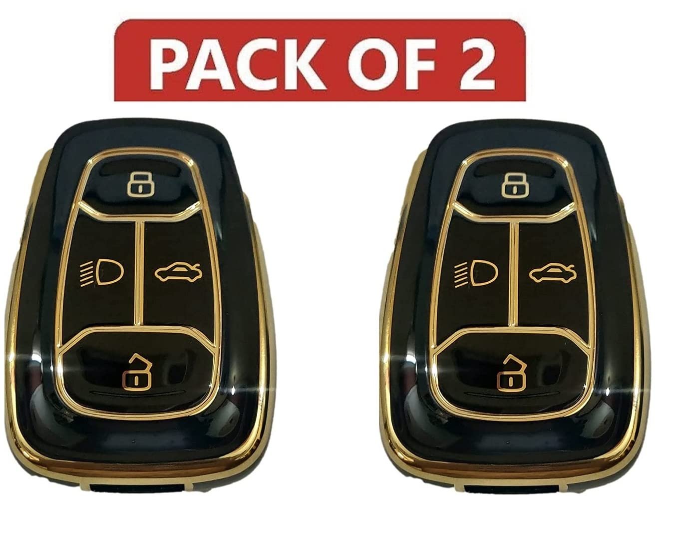 TPU Key Cover Compatible for Tata Nexon, Harrier, Altroz, Tigor BS6, Punch, Safari 2021, Safari Gold 4 Button Smart Key (Black, Pack of 2) Image