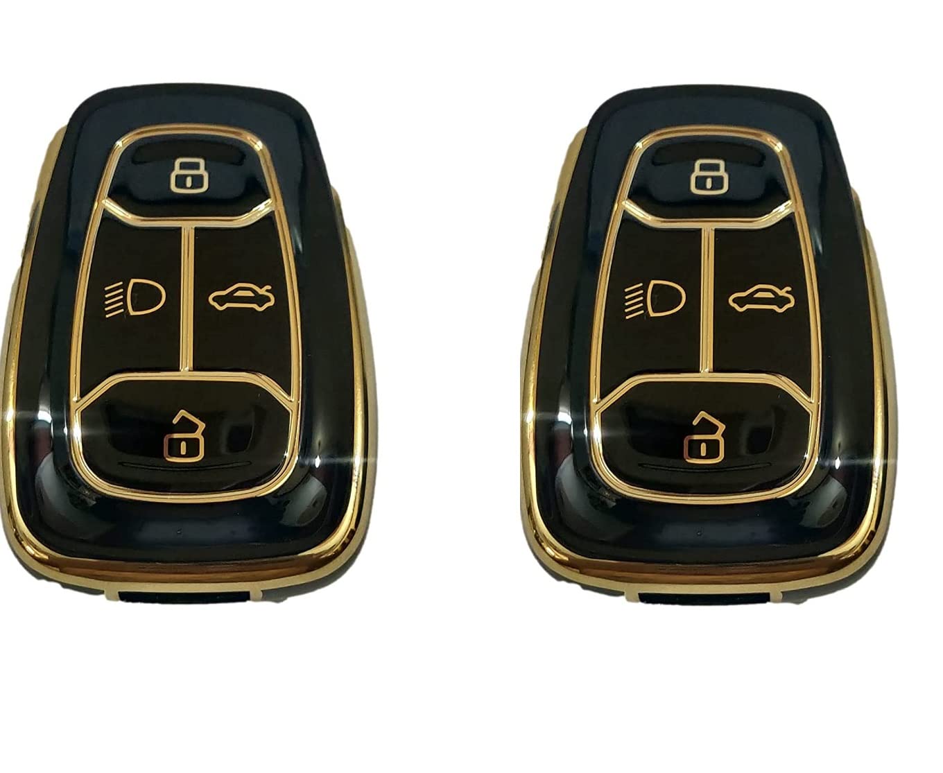 TPU Key Cover Compatible for Tata Nexon, Harrier, Altroz, Tigor BS6, Punch, Safari 2021, Safari Gold 4 Button Smart Key (Black, Pack of 2)