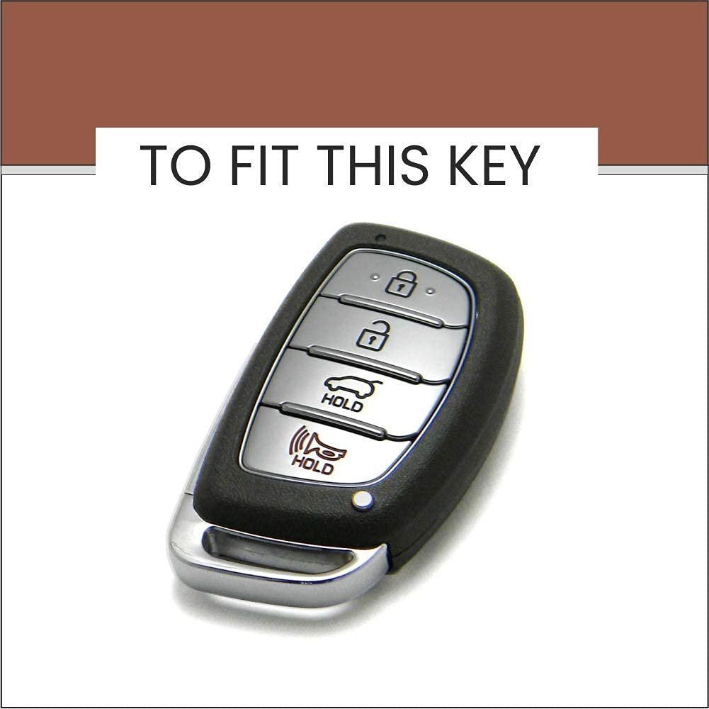 Leather Key Cover Compatible with Hyundai Venue IMT, Venue, Elantra, Tucson, Creta 2020 4 Button Smart Key (Push Button Start Models only, 1 Piece) Image 