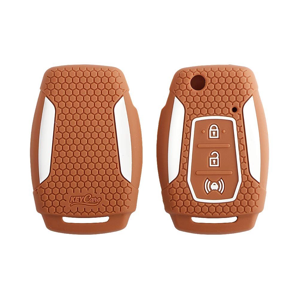 Silicone Car Key Cover Compatible with Mahindra XUV300, Alturas G4 flip key- Brown Image