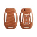 Silicone Car Key Cover Compatible with Mahindra XUV300, Alturas G4 flip key- Brown Image 