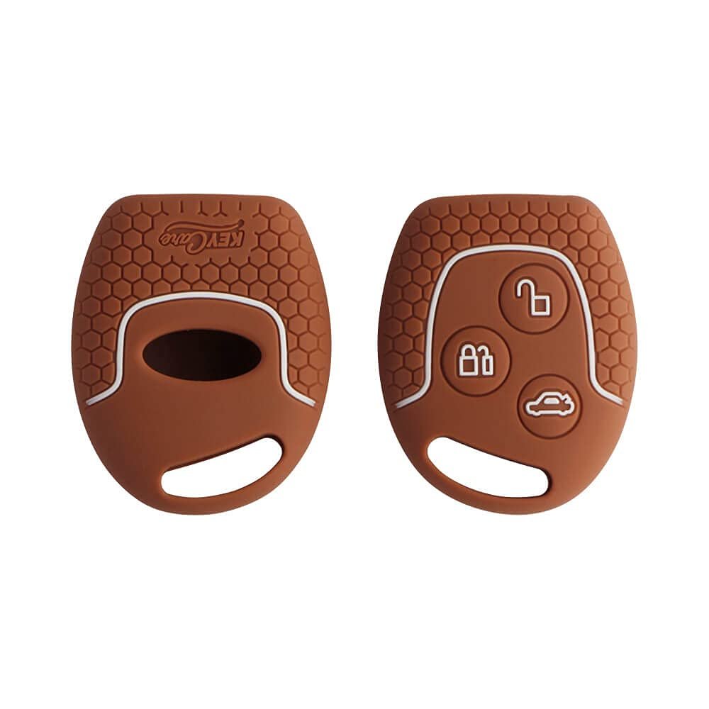 Silicone Car Key Cover Compatible with Fiesta, Fusion, Figo 3 button remote key- Brown Image 