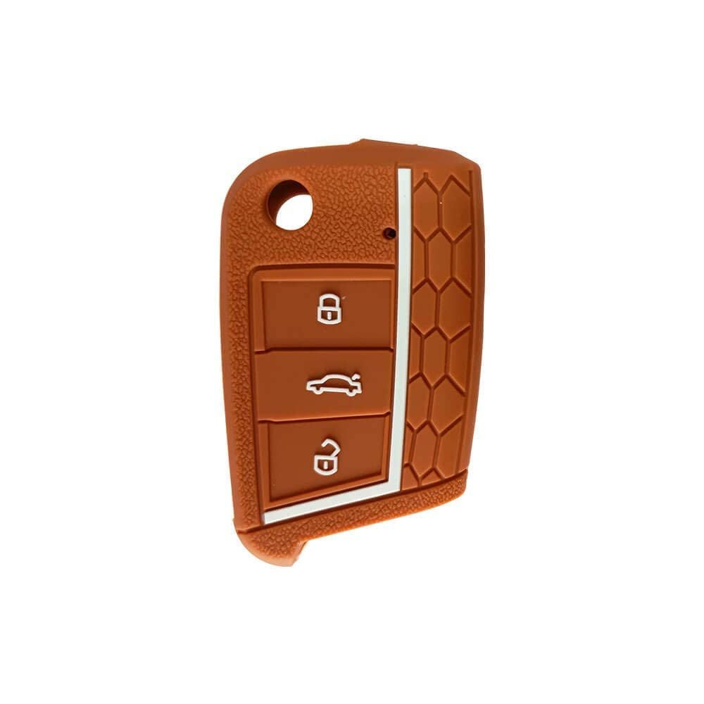 Silicone Car Key Cover Compatible with Octavia 2014 Onwards, Kodiaq, Karoq flip Key- Brown