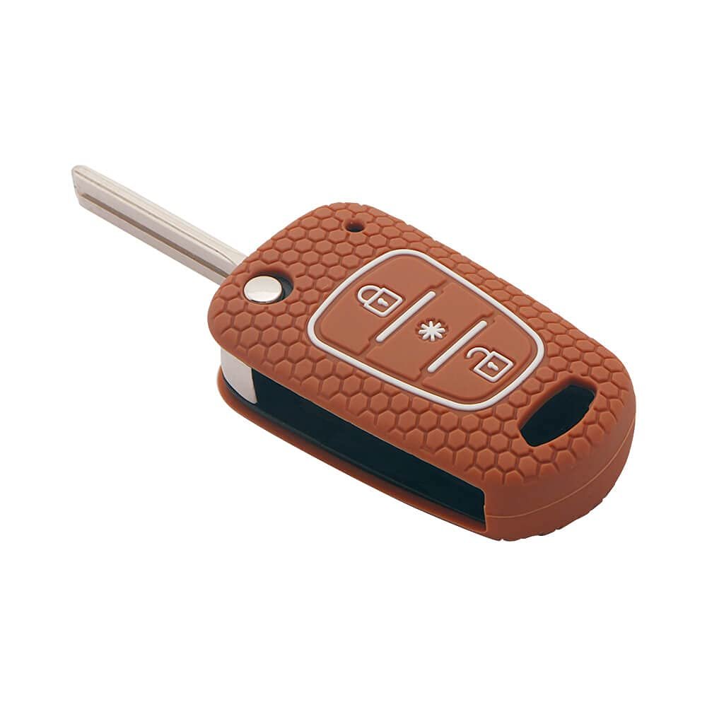 Silicone Car Key Cover Compatible with Cover for i10, Old i20, Verna Fluidic (2007-2011 Models with flip Key)- Brown