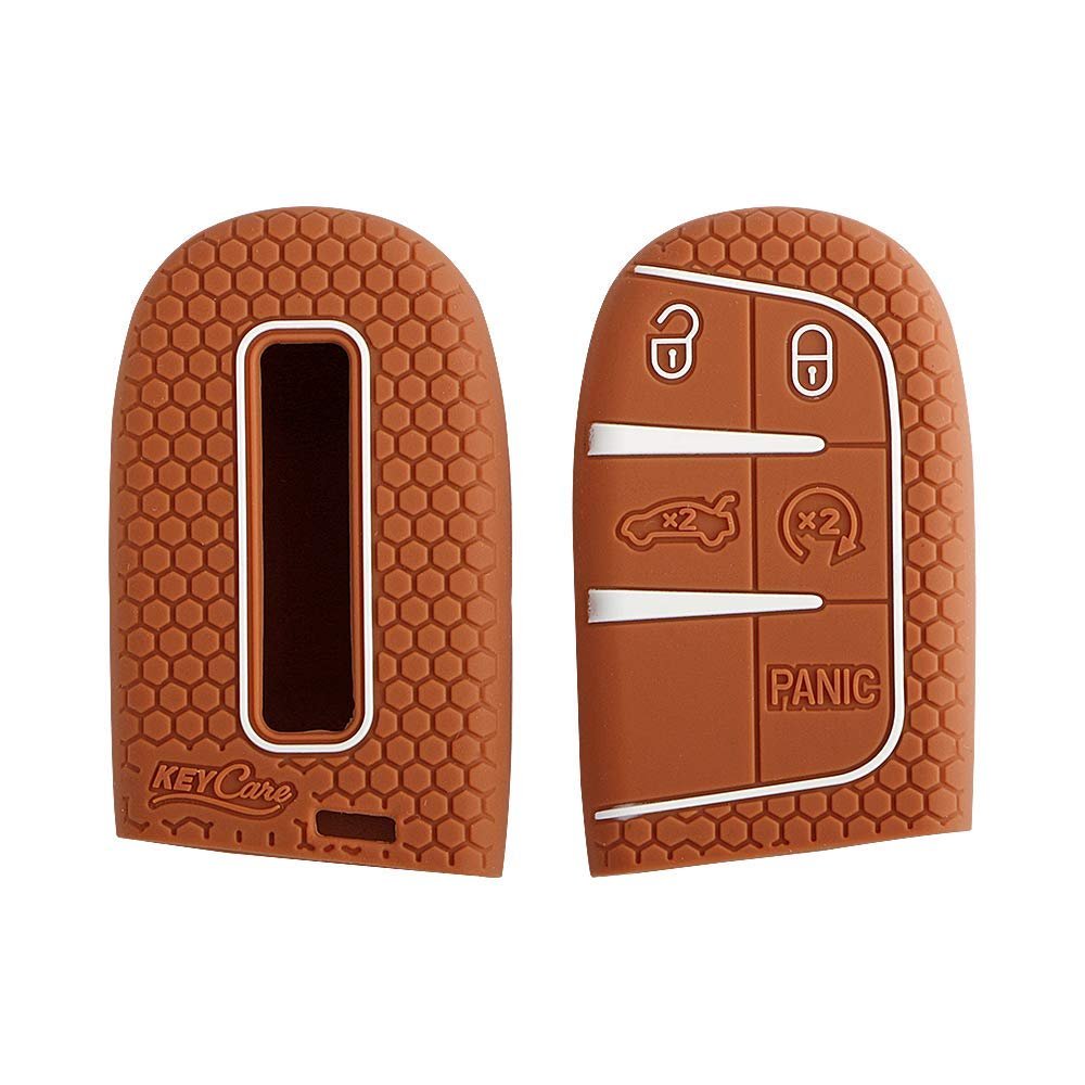 Silicone Car Key Cover Compatible with Jeep Compass, Trailhawk Smart Key (Push Button Start Models)- Brown Image