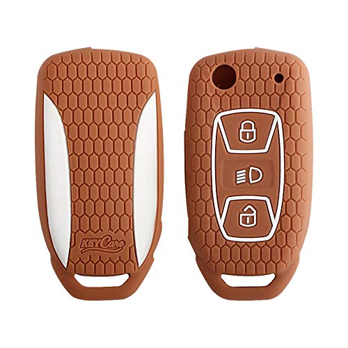 Silicone Car Key Cover Compatible with Zest, Tiago, Hexa, Tigor, Nexon, Harrier flip key- Brown Image
